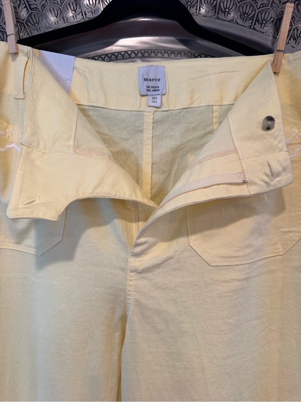 Anthropology Maeve Colette Yellow Embroidered Scallop Wide-Leg Crop Pants 33T NW - Picture 11 of 15